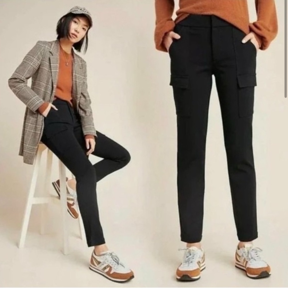 ANTHROPOLOGIE ESSENTIAL SLIM CARGO Pants Black sz 8 EUC